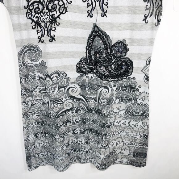 Cache Medium Dress Mini Shift Rhinestones Y2K Grunge Goth Silver Black 560 - Picture 6 of 7